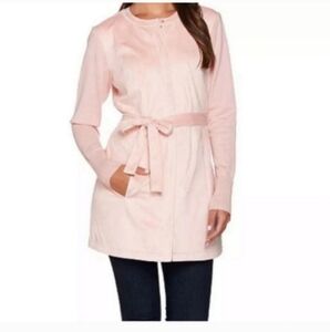 H by Halston Pink Faux Suede Zip Up Long Sleeve Coat 8